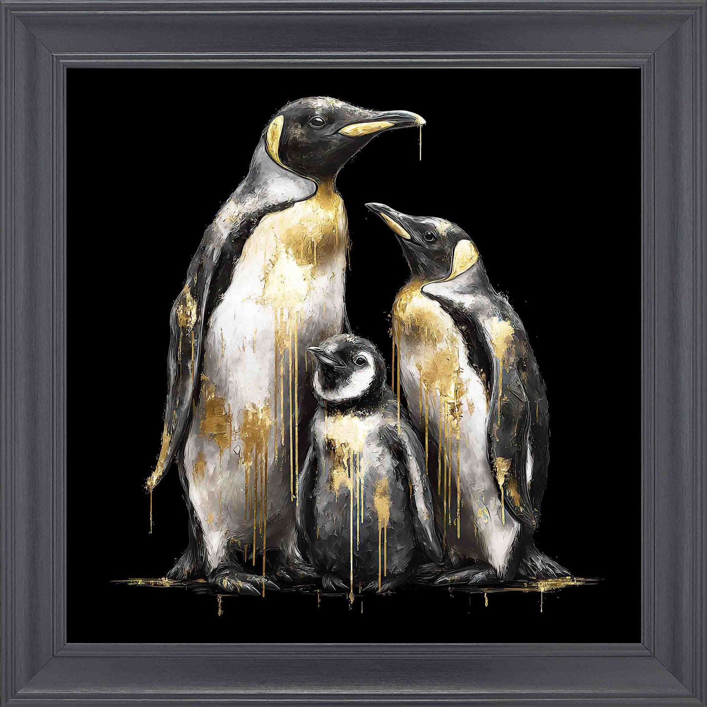 Penguins Gold Framed Wall Art - Black