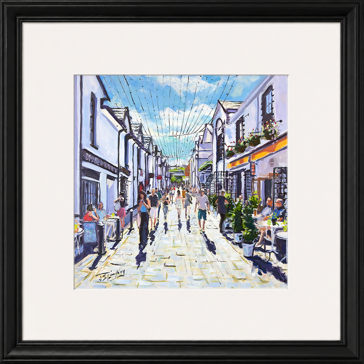 People Watching, Ashton Lane Glasgow by James Somerville Lindsay framed wall art print depicting a relaxed people-watching scene in Ashton Lane in Glasgow