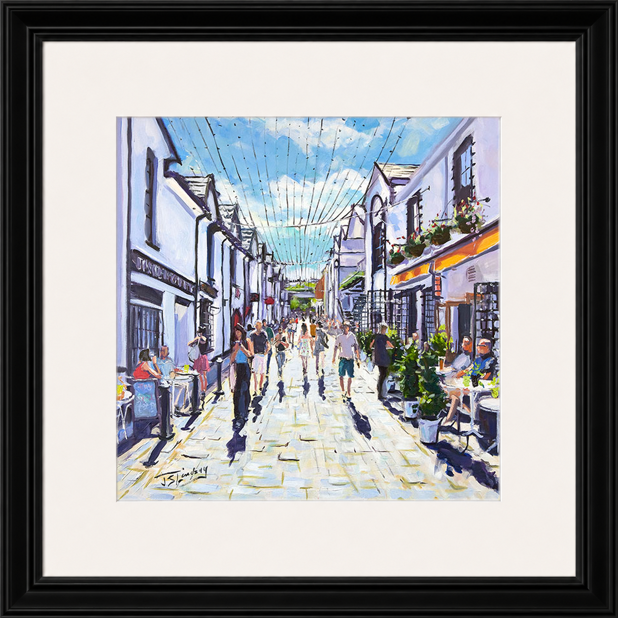 People Watching, Ashton Lane Glasgow by James Somerville Lindsay framed wall art print depicting a relaxed people-watching scene in Ashton Lane in Glasgow