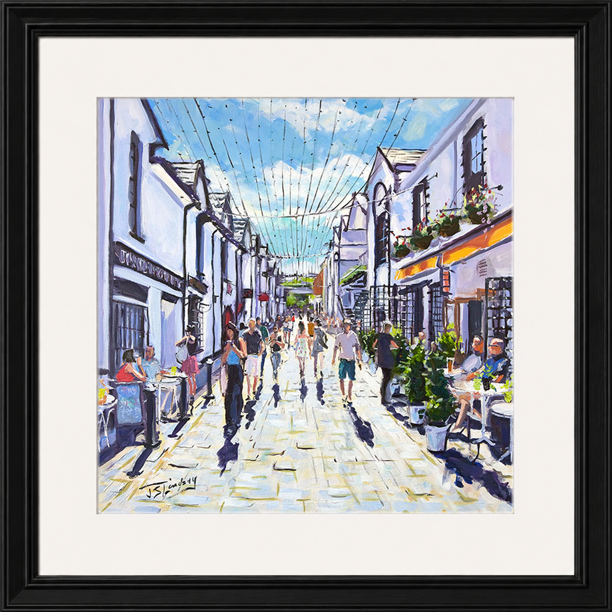 People Watching, Ashton Lane Glasgow by James Somerville Lindsay framed wall art print depicting a relaxed people-watching scene in Ashton Lane in Glasgow