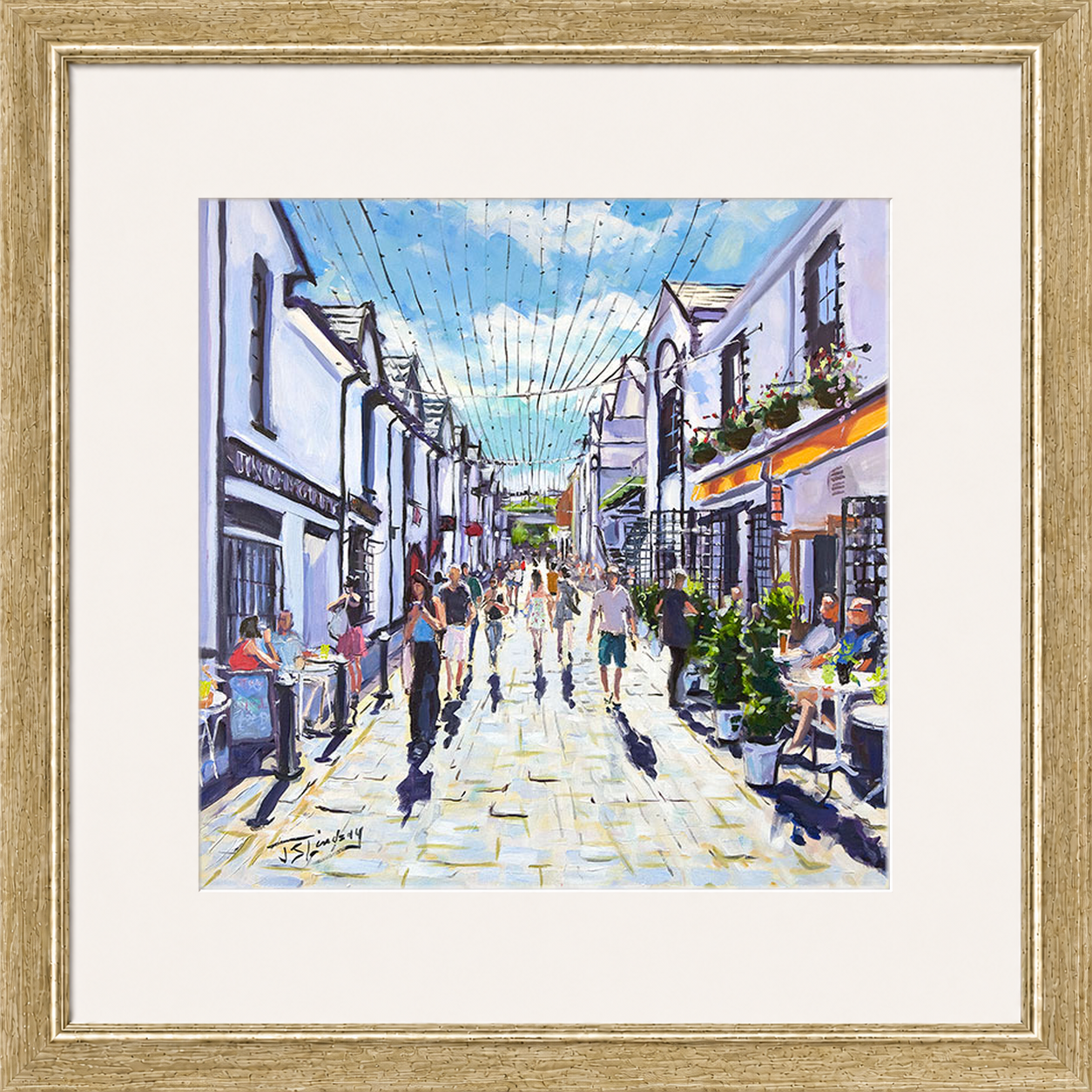 People Watching, Ashton Lane Glasgow by James Somerville Lindsay framed wall art print depicting a relaxed people-watching scene in Ashton Lane in Glasgow