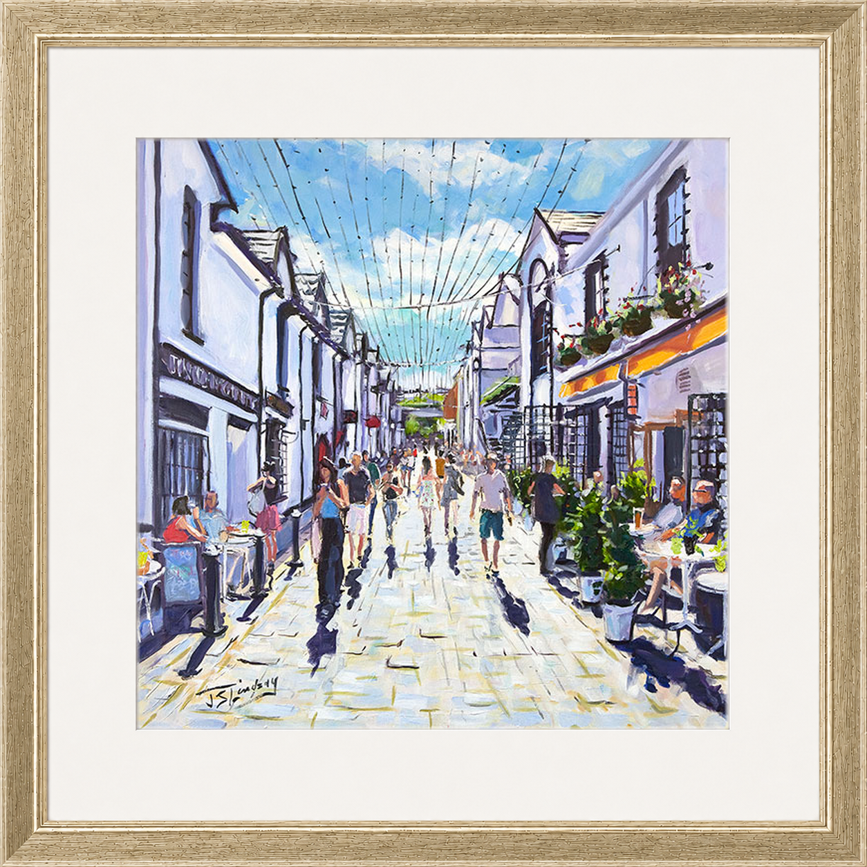 People Watching, Ashton Lane Glasgow by James Somerville Lindsay framed wall art print depicting a relaxed people-watching scene in Ashton Lane in Glasgow