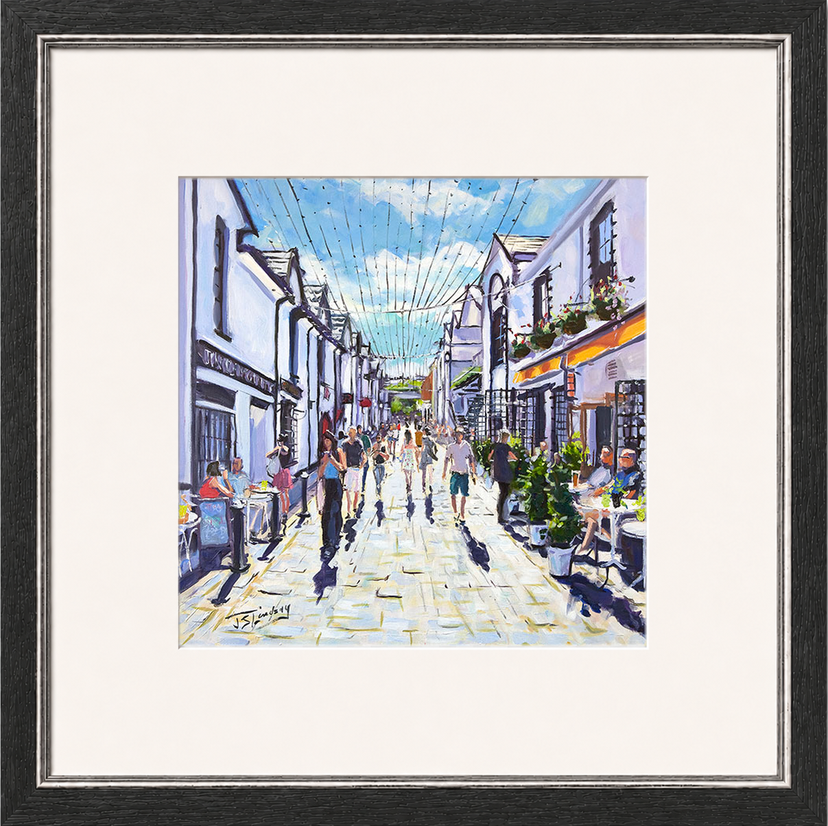 People Watching, Ashton Lane Glasgow by James Somerville Lindsay framed wall art print depicting a relaxed people-watching scene in Ashton Lane in Glasgow