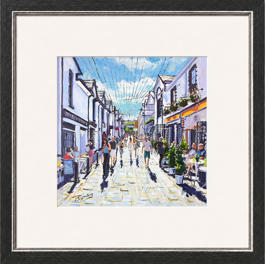 People Watching, Ashton Lane Glasgow by James Somerville Lindsay framed wall art print depicting a relaxed people-watching scene in Ashton Lane in Glasgow