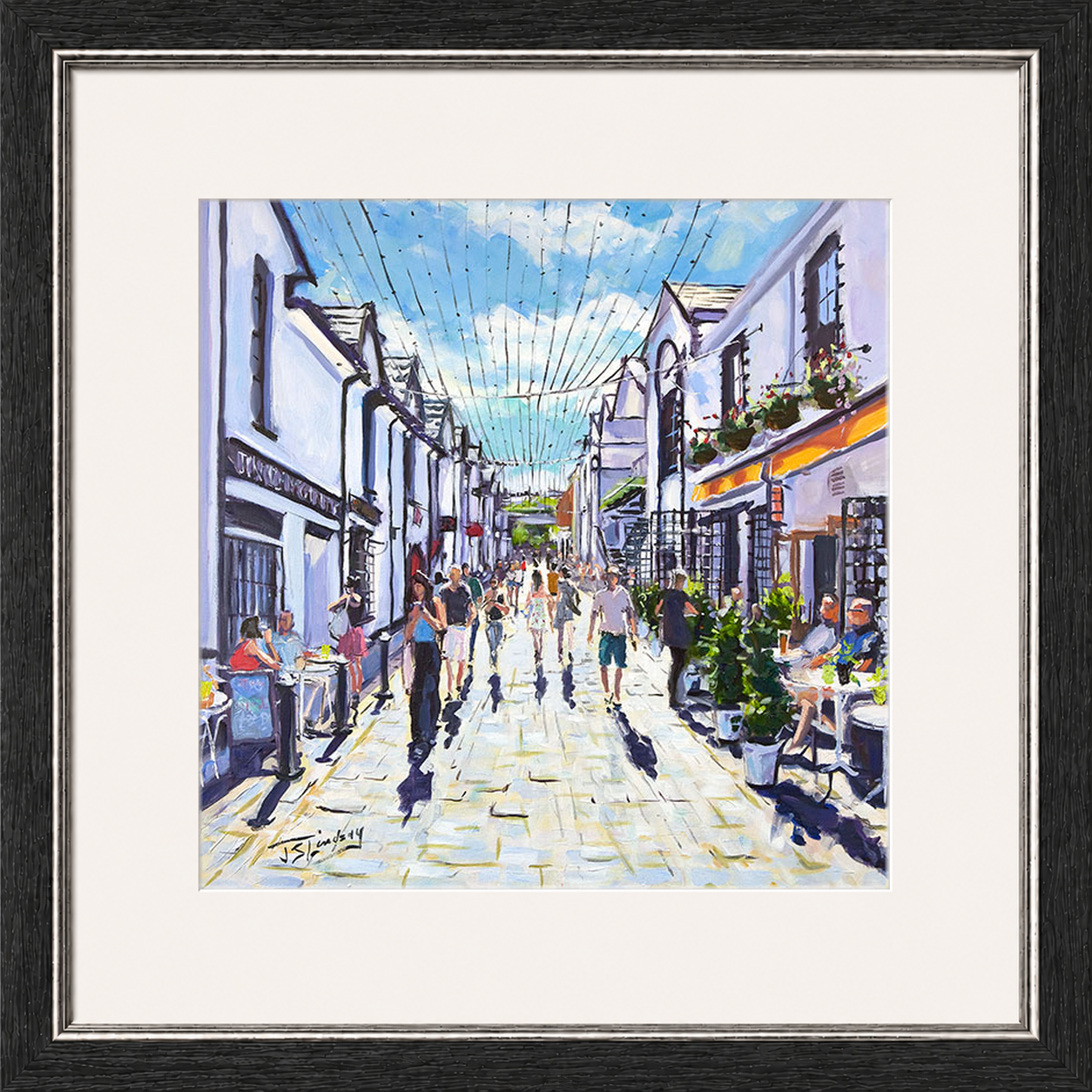 People Watching, Ashton Lane Glasgow by James Somerville Lindsay framed wall art print depicting a relaxed people-watching scene in Ashton Lane in Glasgow