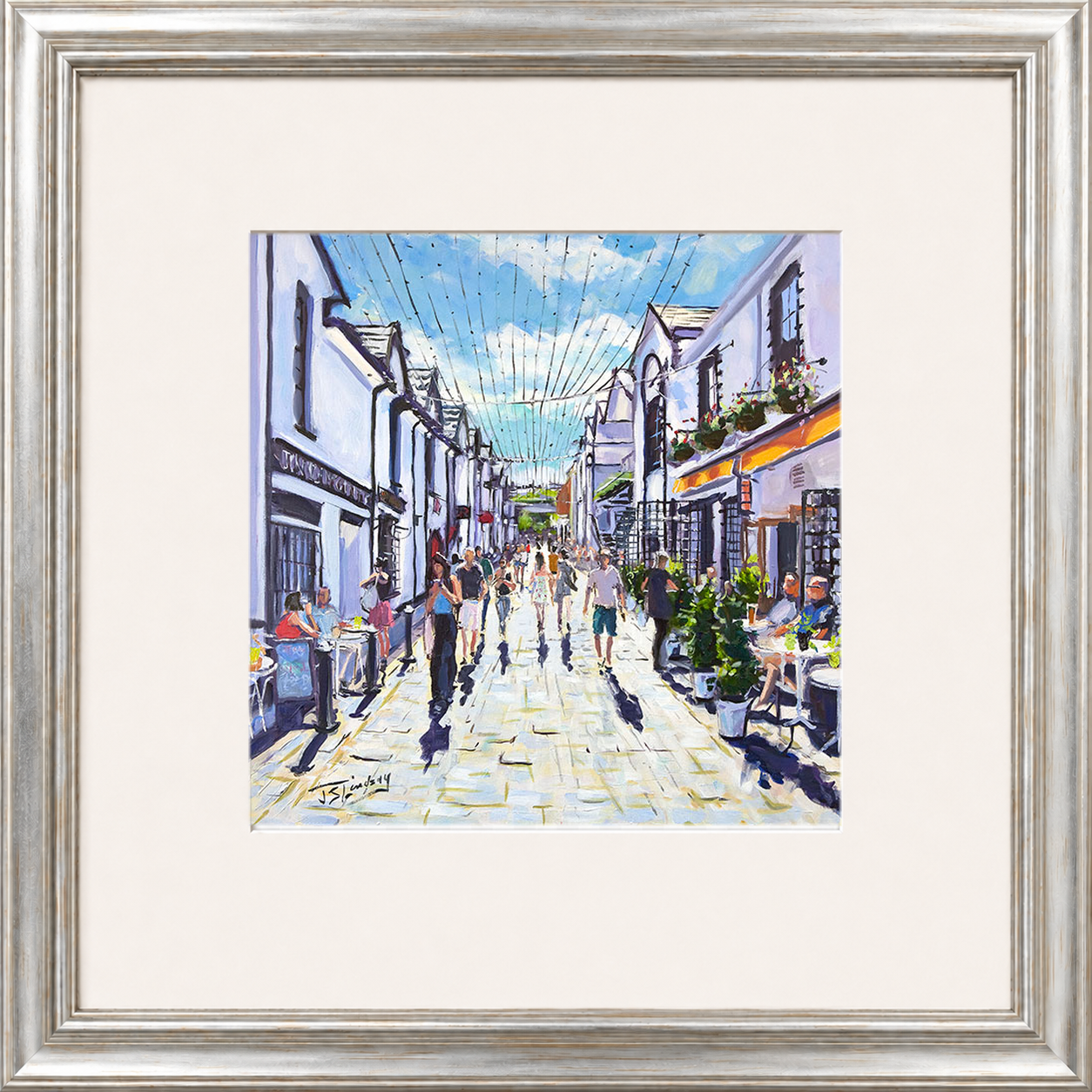 People Watching, Ashton Lane Glasgow by James Somerville Lindsay framed wall art print depicting a relaxed people-watching scene in Ashton Lane in Glasgow