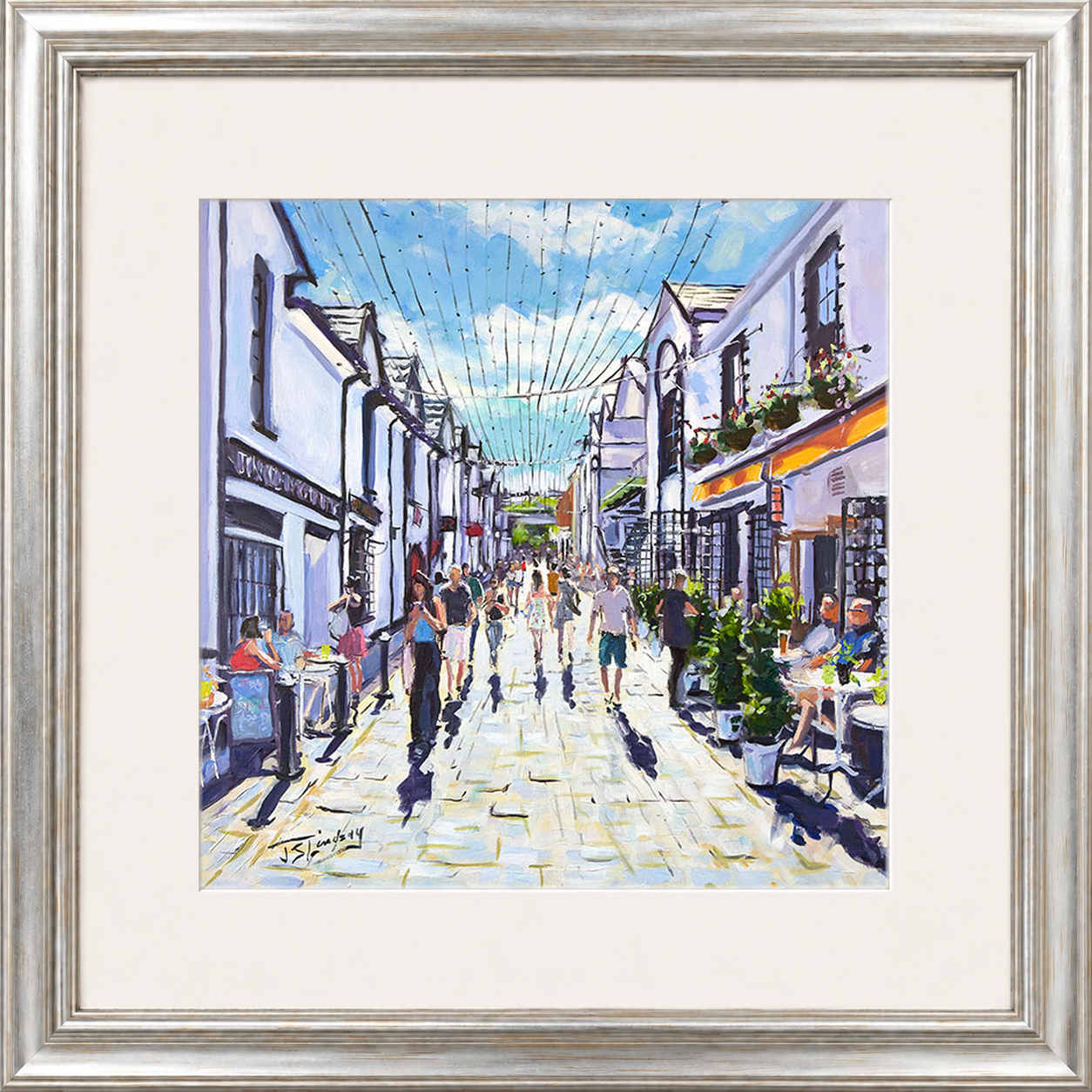 People Watching, Ashton Lane Glasgow by James Somerville Lindsay framed wall art print depicting a relaxed people-watching scene in Ashton Lane in Glasgow