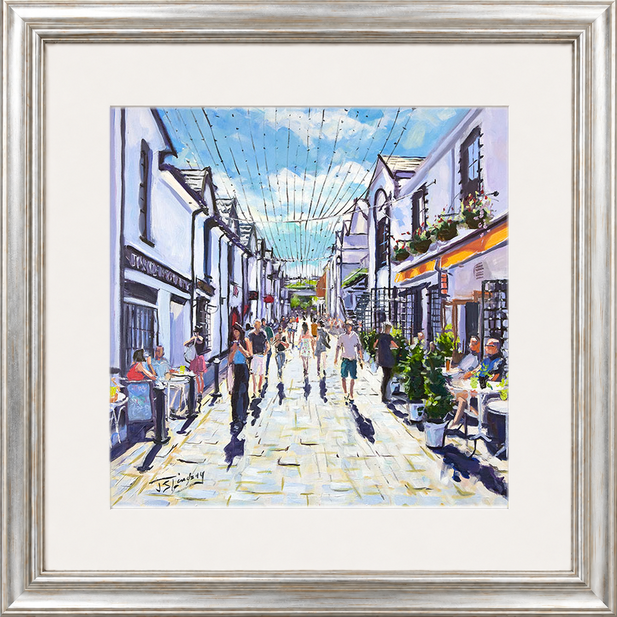 People Watching, Ashton Lane Glasgow by James Somerville Lindsay framed wall art print depicting a relaxed people-watching scene in Ashton Lane in Glasgow