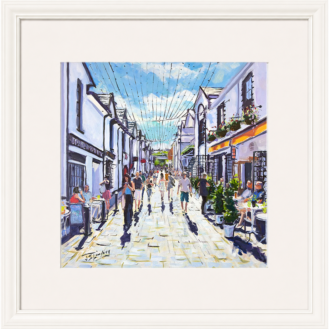 People Watching, Ashton Lane Glasgow by James Somerville Lindsay framed wall art print depicting a relaxed people-watching scene in Ashton Lane in Glasgow