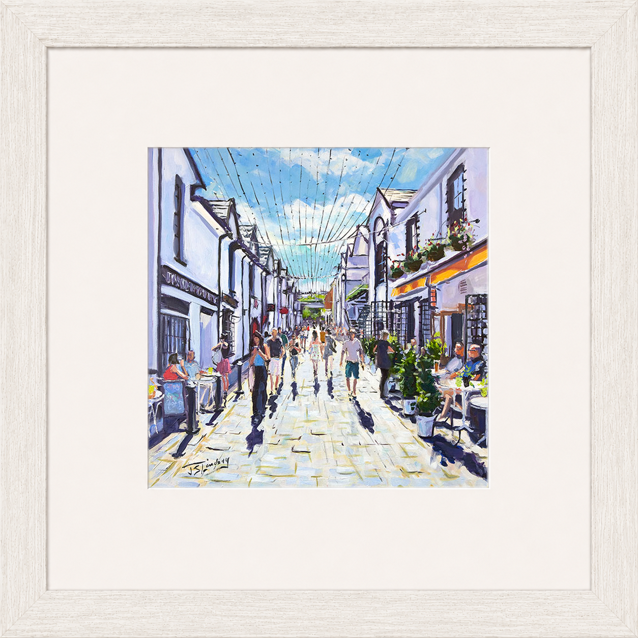 People Watching, Ashton Lane Glasgow by James Somerville Lindsay framed wall art print depicting a relaxed people-watching scene in Ashton Lane in Glasgow