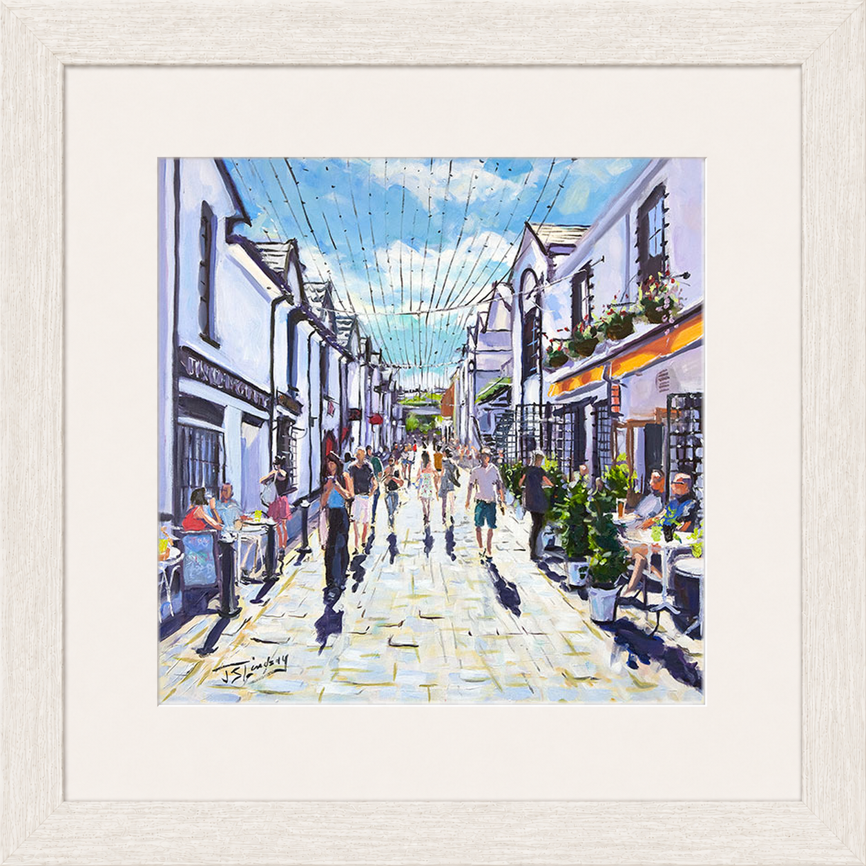 People Watching, Ashton Lane Glasgow by James Somerville Lindsay framed wall art print depicting a relaxed people-watching scene in Ashton Lane in Glasgow