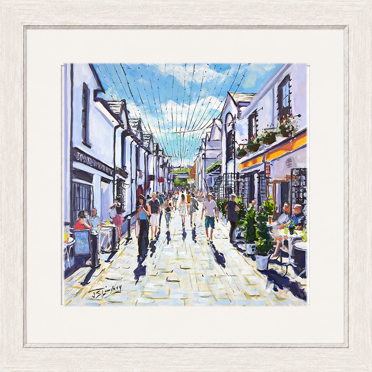 People Watching, Ashton Lane Glasgow by James Somerville Lindsay framed wall art print depicting a relaxed people-watching scene in Ashton Lane in Glasgow