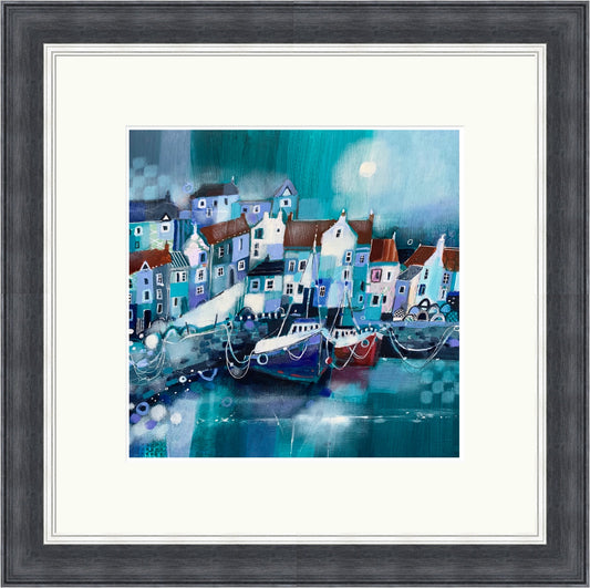 Pittenweem by Emma S. Davis framed wall art print showing a colourful coastal view inspired by the East Neuk village of Pittenweem