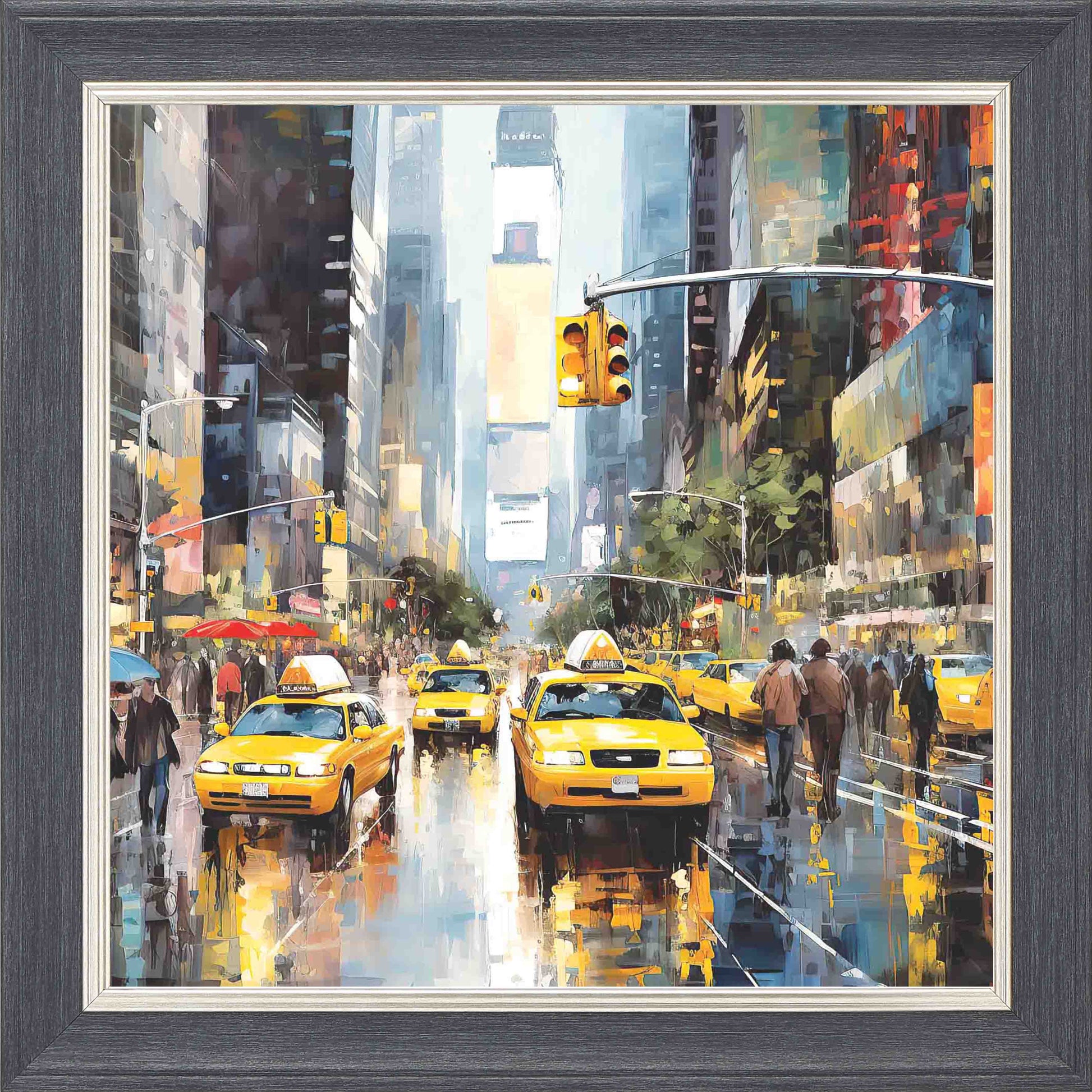 Rain In NYC Acrylic Style Framed Wall Art - Grey with Silver Trim