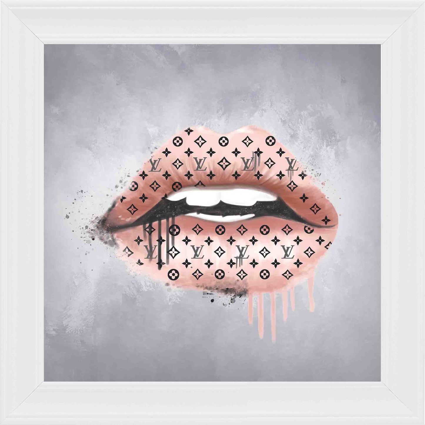 Rose Gold Lips Framed Wall Art - White