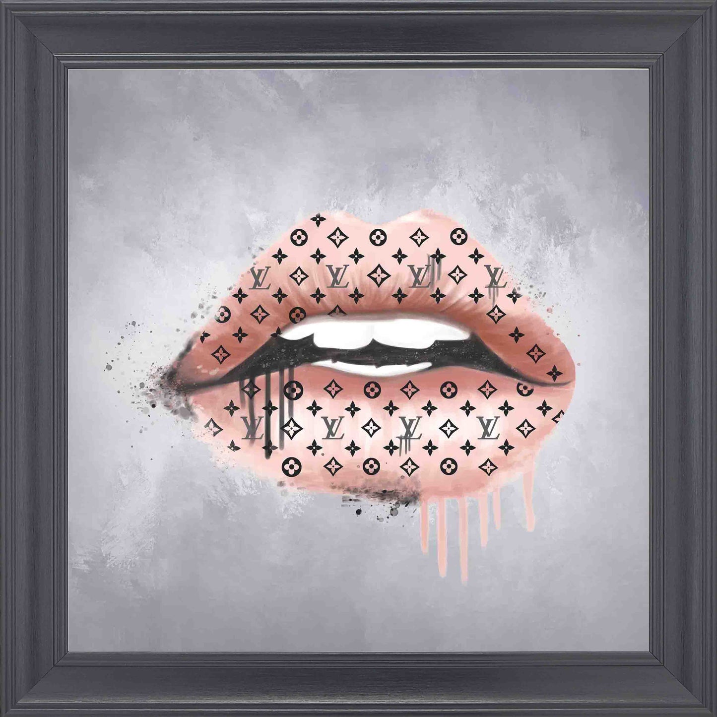 Rose Gold Lips Framed Wall Art - Black