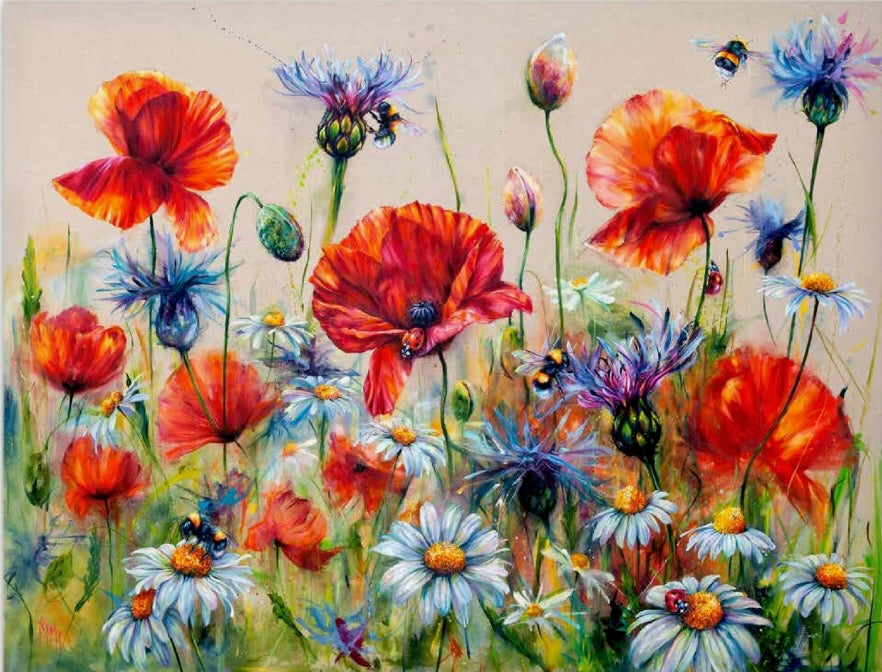 The Wildflowers Song  Bees on Poppies & Thistles Art Print (Limited Edition) by Georgina McMaster