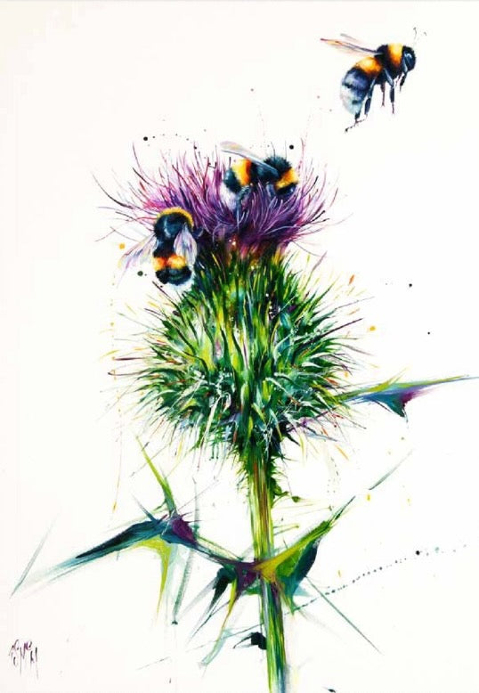 The Three Degrees Bees on Thistle Art Print (Limited Edition) by Georgina McMaster