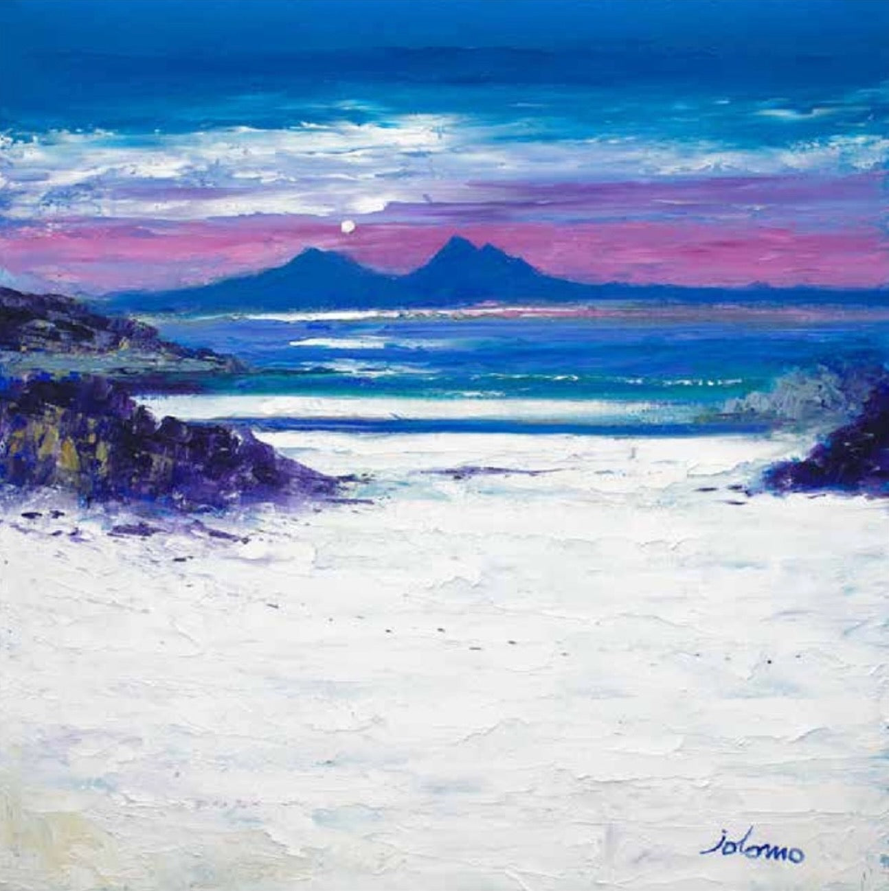 Footprints in the Sand, Portuairk Looking to Rum by John Lowrie Morrison (JOLOMO) Framed Art