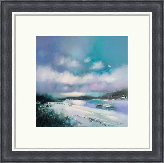 Silver Sands of Morar by Emma S. Davis framed wall art print showing the pale shoreline and clear coastal beauty of the Silver Sands of Morar