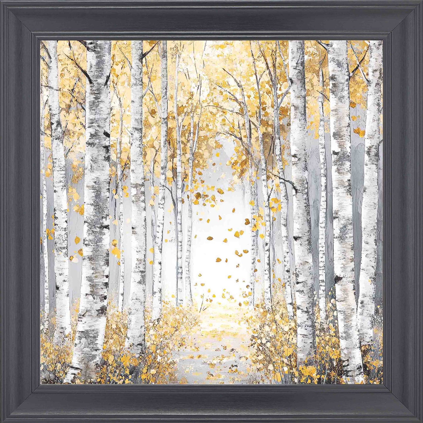 Silver Birch Golden Leaves Framed Wall Art - Black