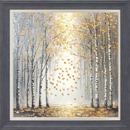 Silver Birch Moody Gold Border Framed Wall Art - Grey with Silver Trim