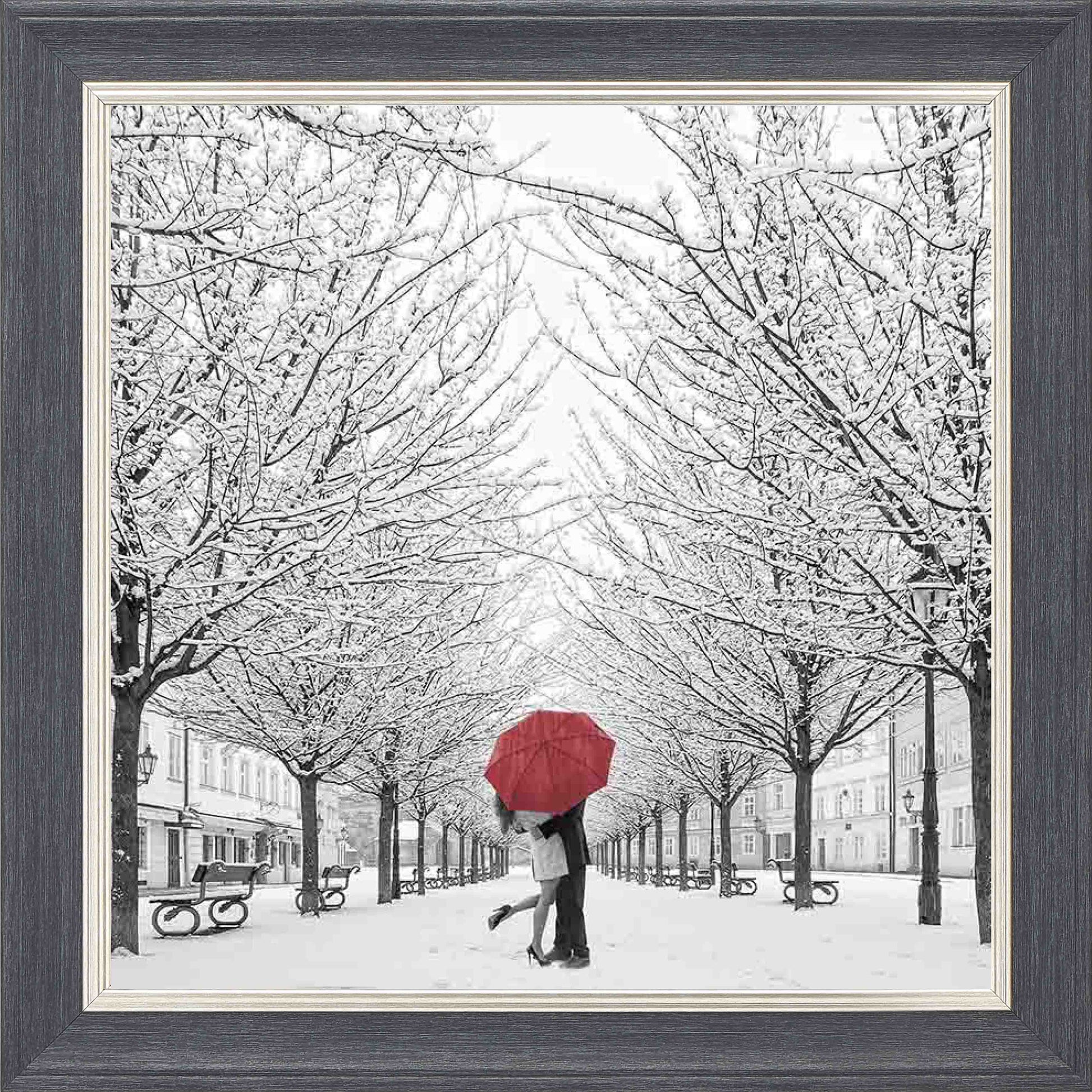 Snowy Embrace Framed Wall Art - Grey with Silver Trim
