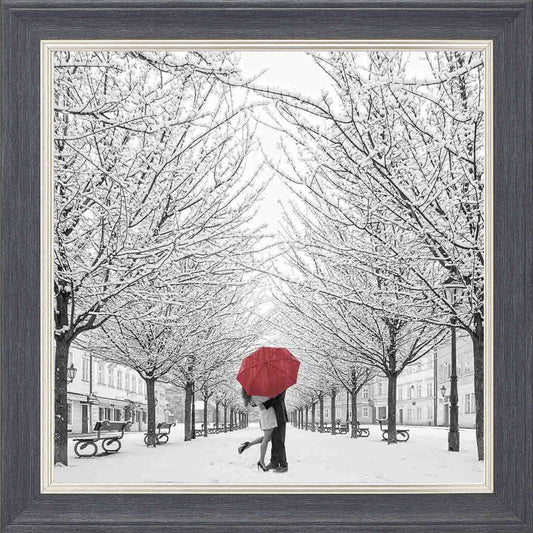 Snowy Embrace Framed Wall Art - Grey with Silver Trim