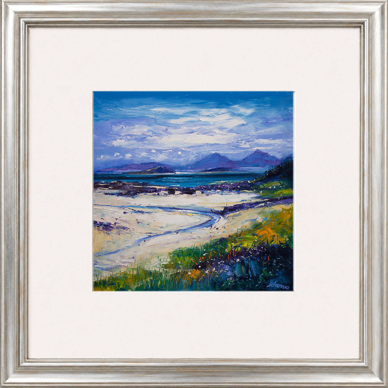 Summer Moonrise on the Paps of Rum from Portuiark by Jolomo - Scottish landscape artwork framed wall art print, product image 5
