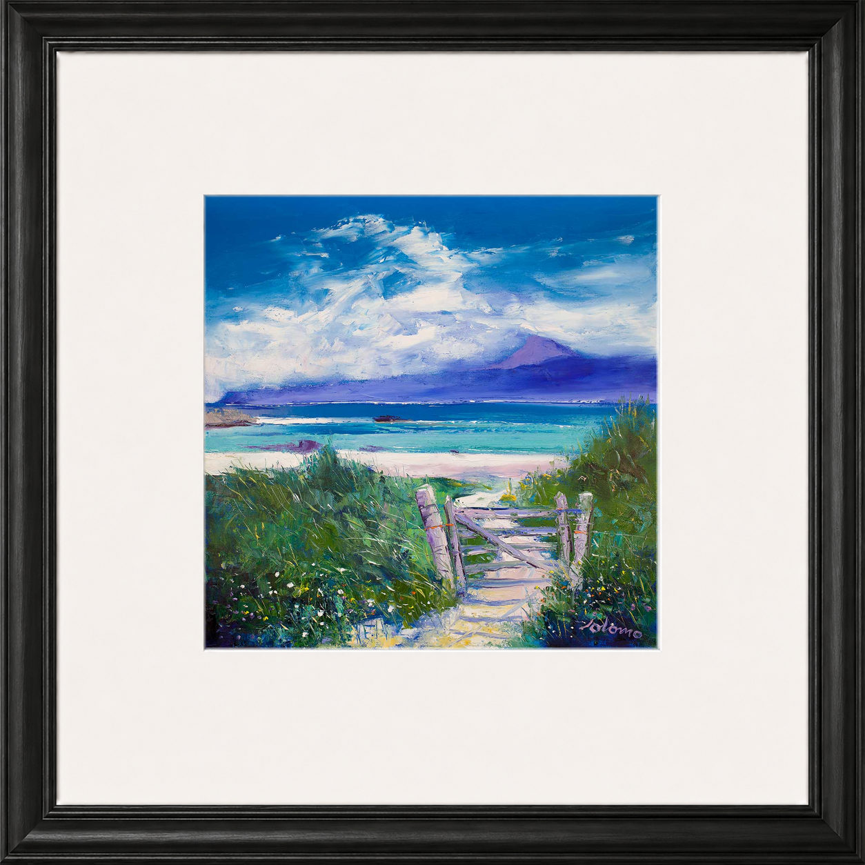 Summer Morninglight Beach Path, Iona by Jolomo - Scottish coastal landscape artwork framed wall art print, product image 3