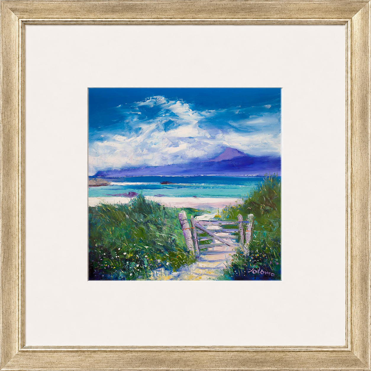 Summer Morninglight Beach Path, Iona by Jolomo - Scottish coastal landscape artwork framed wall art print, product image 6