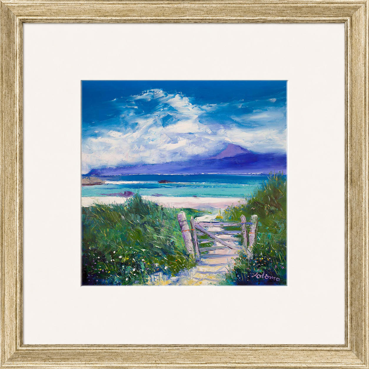 Summer Morninglight Beach Path, Iona by Jolomo - Scottish coastal landscape artwork framed wall art print, product image 12