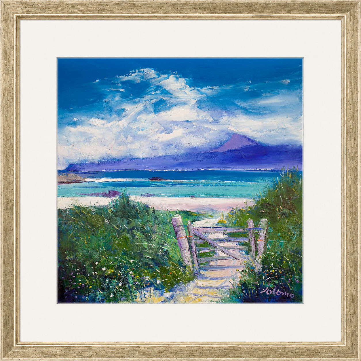 Summer Morninglight Beach Path, Iona by Jolomo - Scottish coastal landscape artwork framed wall art print, product image 24