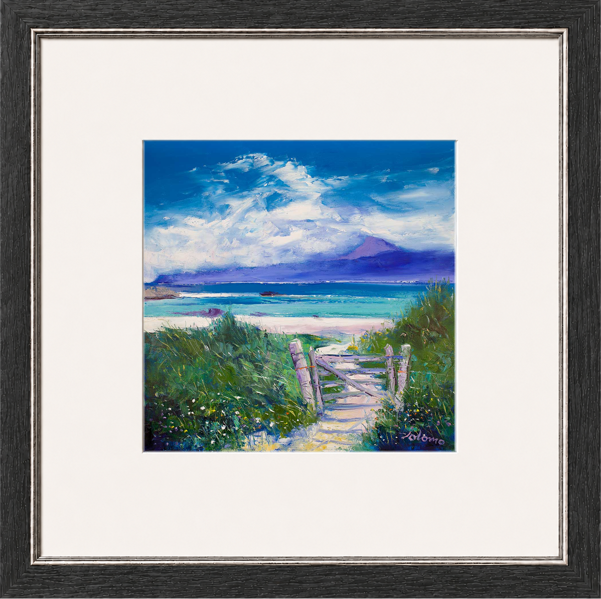 Summer Morninglight Beach Path, Iona by Jolomo - Scottish coastal landscape artwork framed wall art print