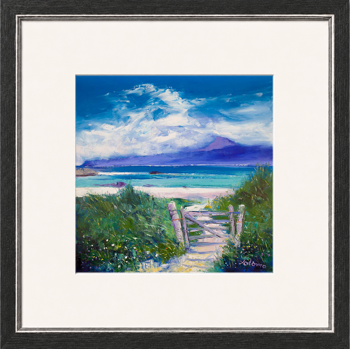 Summer Morninglight Beach Path, Iona by Jolomo - Scottish coastal landscape artwork framed wall art print, product image 8