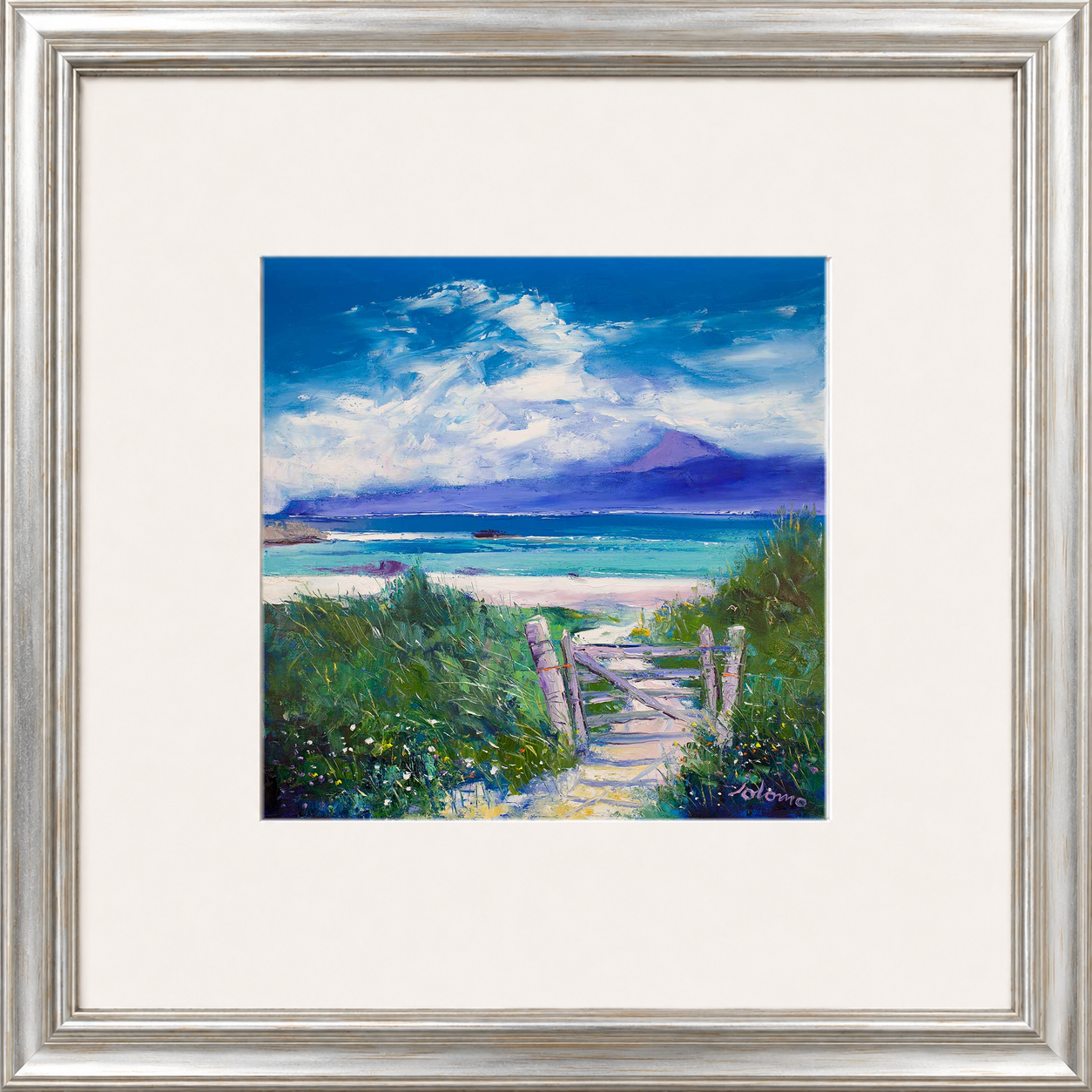 Summer Morninglight Beach Path, Iona by Jolomo - Scottish coastal landscape artwork framed wall art print, product image 5