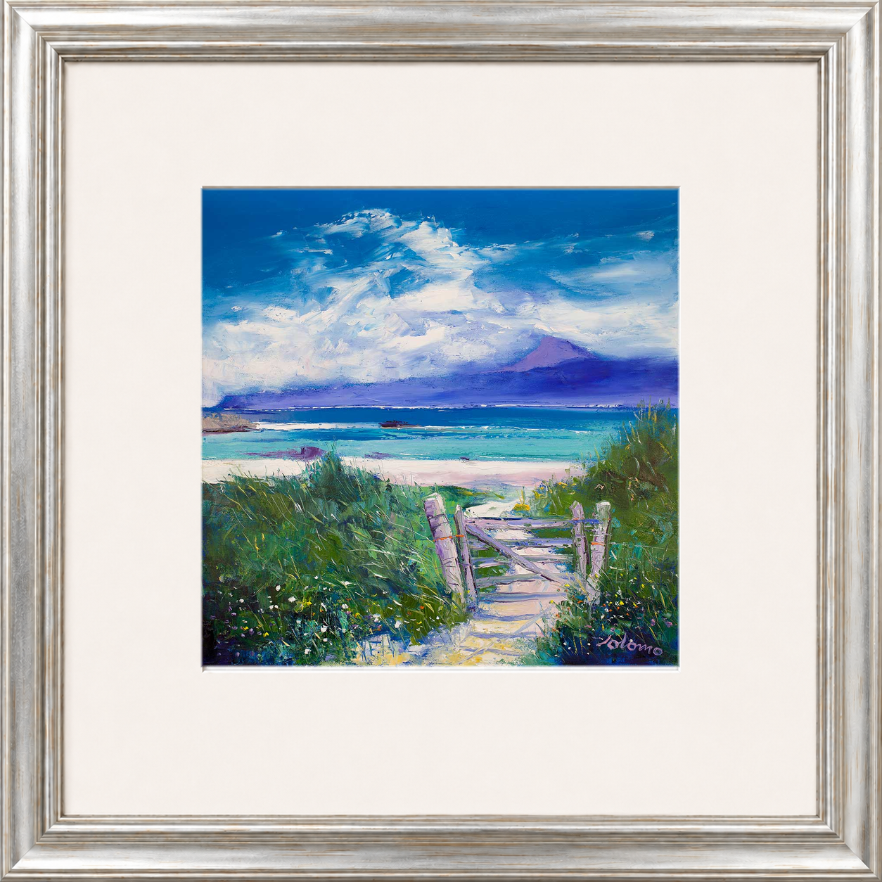 Summer Morninglight Beach Path, Iona by Jolomo - Scottish coastal landscape artwork framed wall art print, product image 11