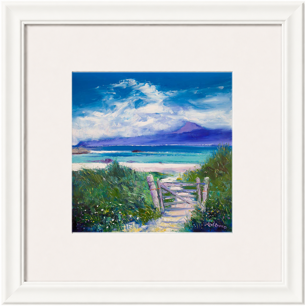 Summer Morninglight Beach Path, Iona by Jolomo - Scottish coastal landscape artwork framed wall art print, product image 4