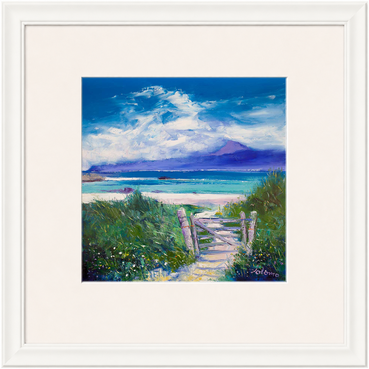 Summer Morninglight Beach Path, Iona by Jolomo - Scottish coastal landscape artwork framed wall art print, product image 10