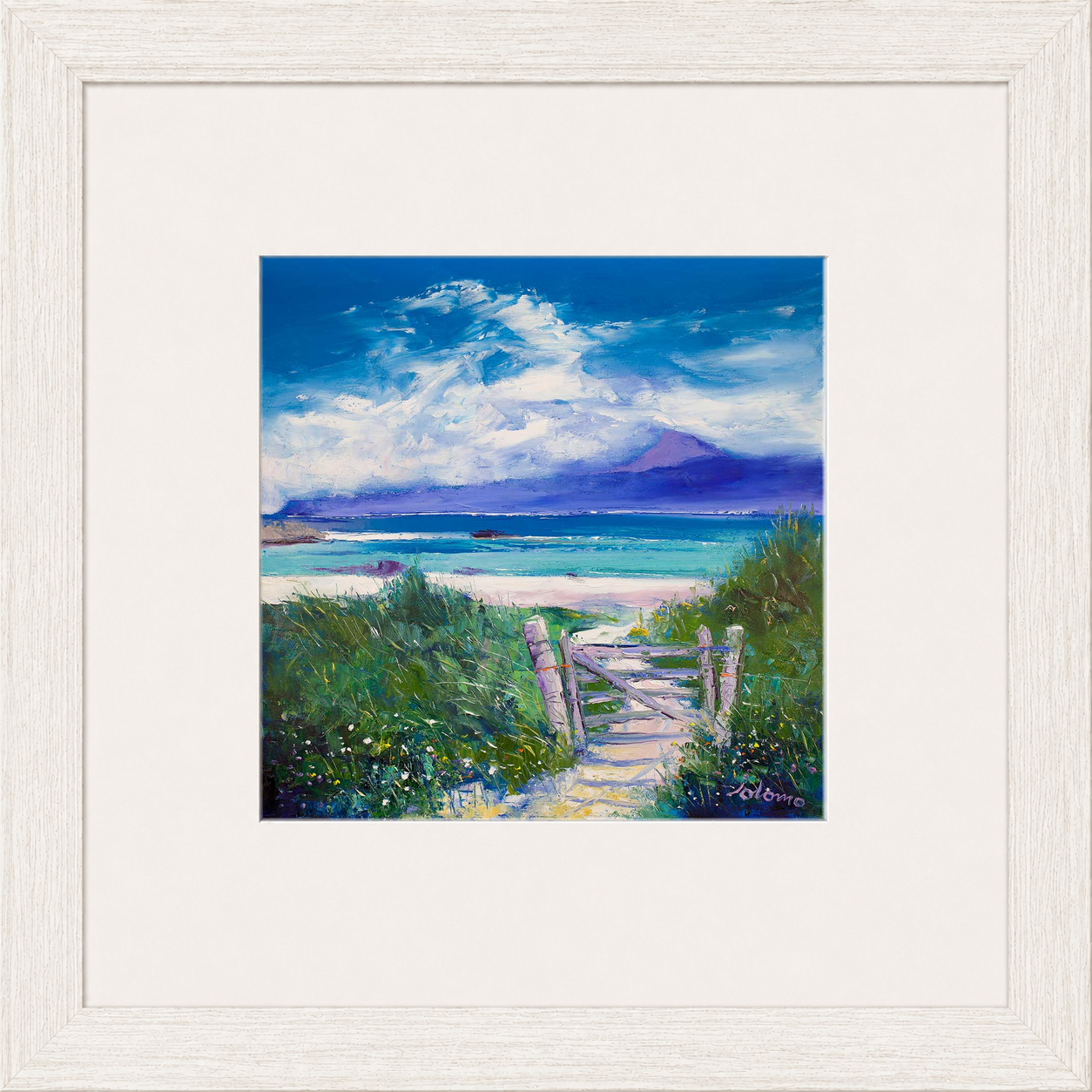 Summer Morninglight Beach Path, Iona by Jolomo - Scottish coastal landscape artwork framed wall art print, product image 7