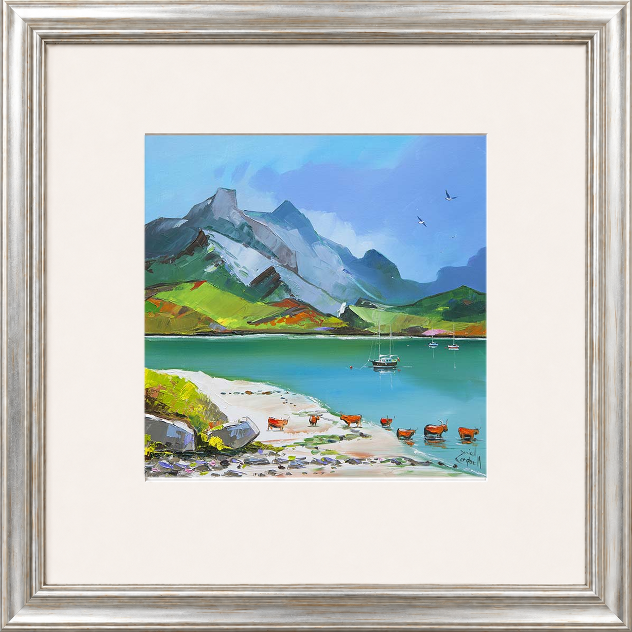 Taking A Dip by Daniel Campbell framed wall art print showing a colourful countryside scene beside the water