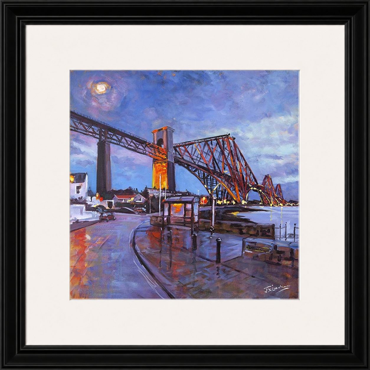 The Rail Bridge from North Queensferry by James Somerville Lindsay framed wall art print depicting a landmark view of the rail bridge viewed from North Queensferry