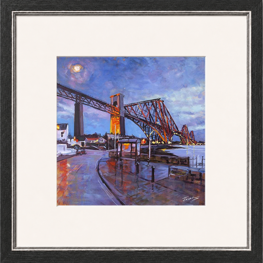 The Rail Bridge from North Queensferry by James Somerville Lindsay framed wall art print depicting a landmark view of the rail bridge viewed from North Queensferry
