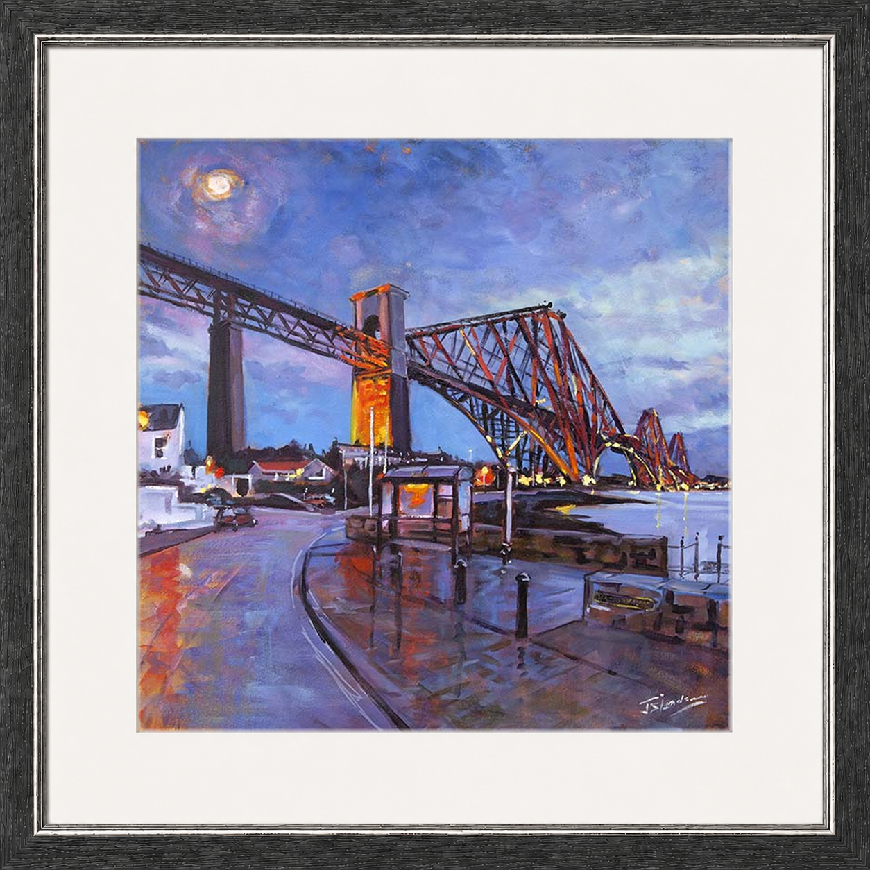 The Rail Bridge from North Queensferry by James Somerville Lindsay framed wall art print depicting a landmark view of the rail bridge viewed from North Queensferry