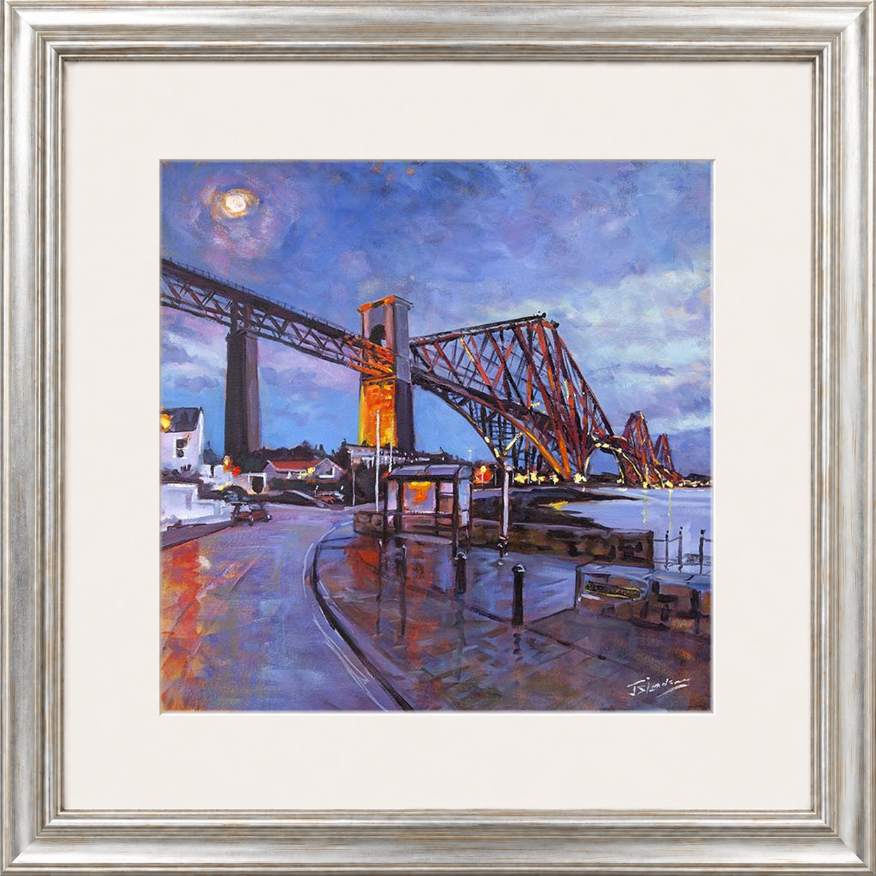 The Rail Bridge from North Queensferry by James Somerville Lindsay framed wall art print depicting a landmark view of the rail bridge viewed from North Queensferry