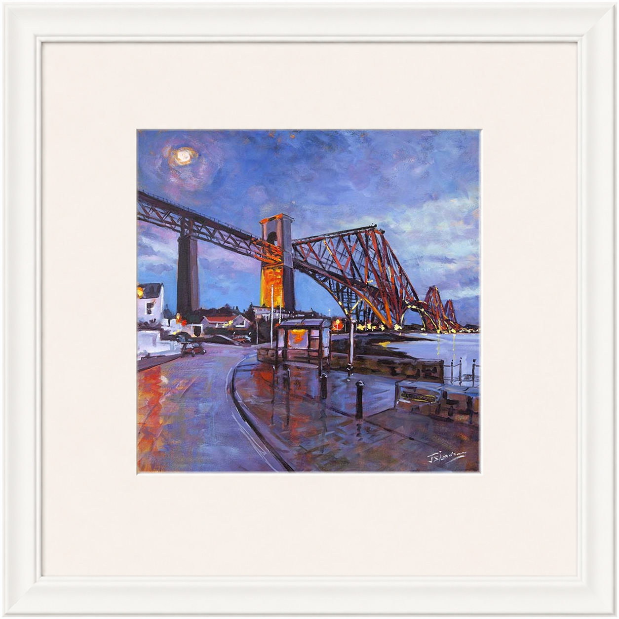 The Rail Bridge from North Queensferry by James Somerville Lindsay framed wall art print depicting a landmark view of the rail bridge viewed from North Queensferry