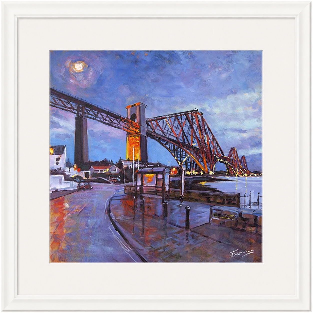 The Rail Bridge from North Queensferry by James Somerville Lindsay framed wall art print depicting a landmark view of the rail bridge viewed from North Queensferry