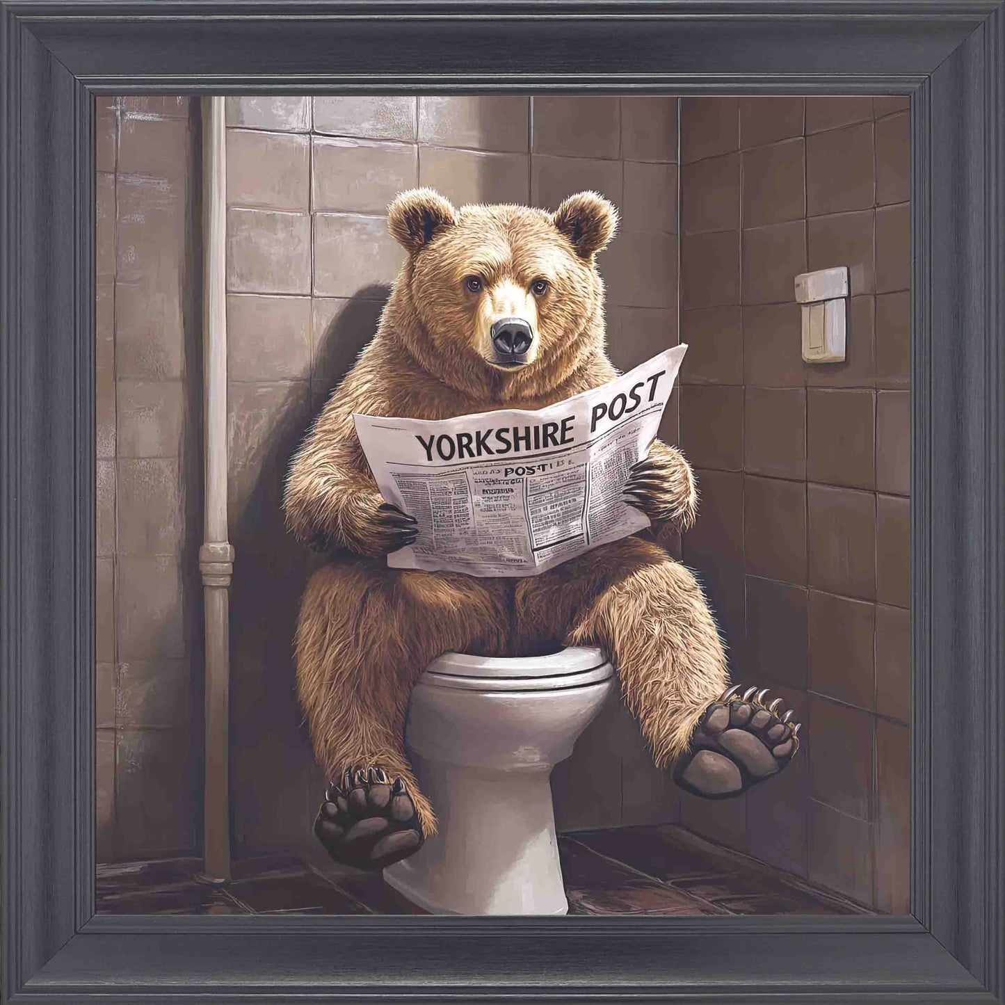 Toilet Bear Yorkshire Post Framed Wall Art - Black