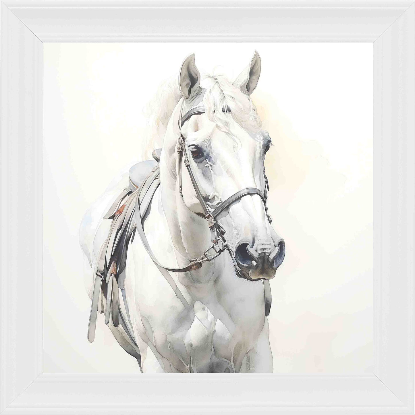 Watercolour Horse White And Cream Framed Wall Art - White