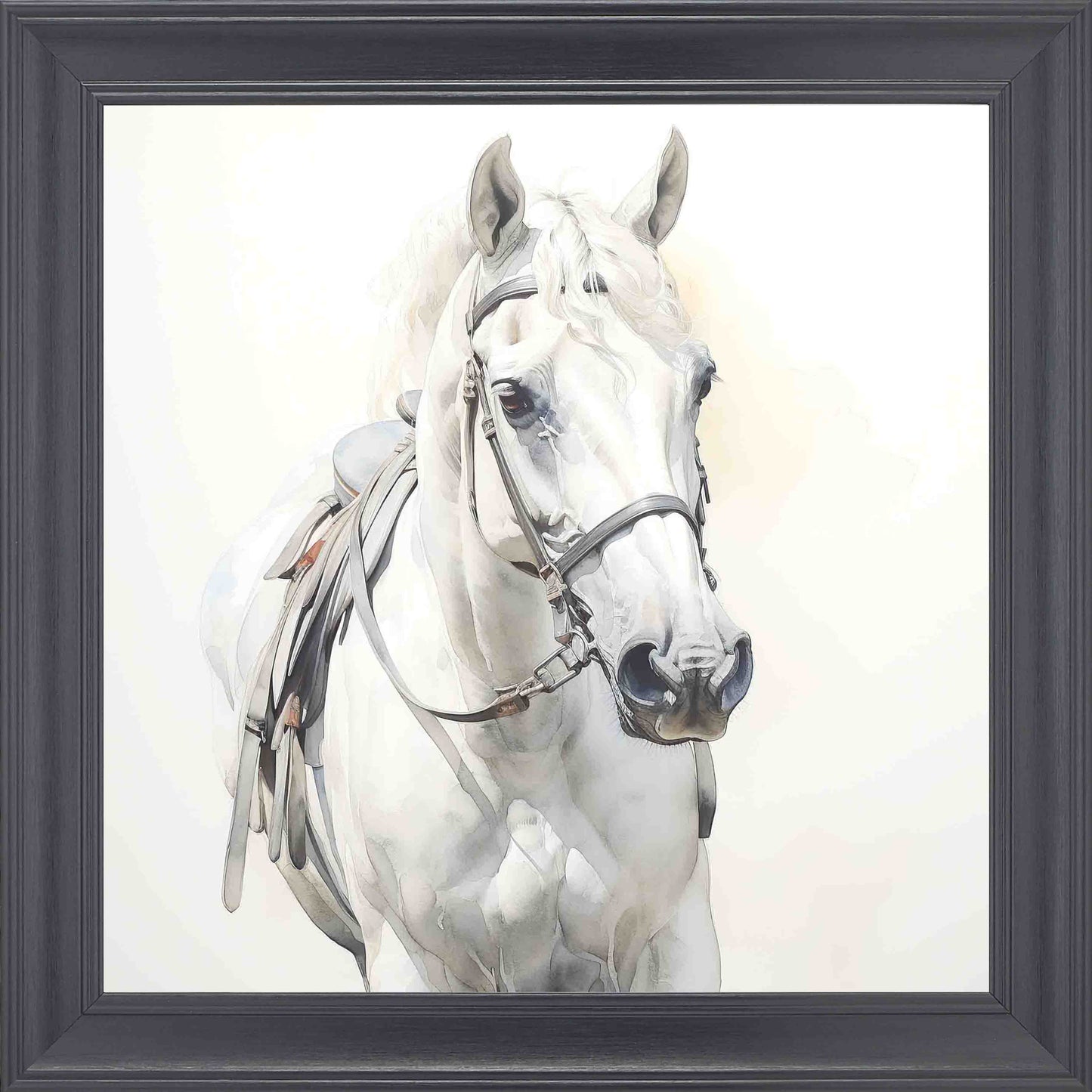 Watercolour Horse White And Cream Framed Wall Art - Black